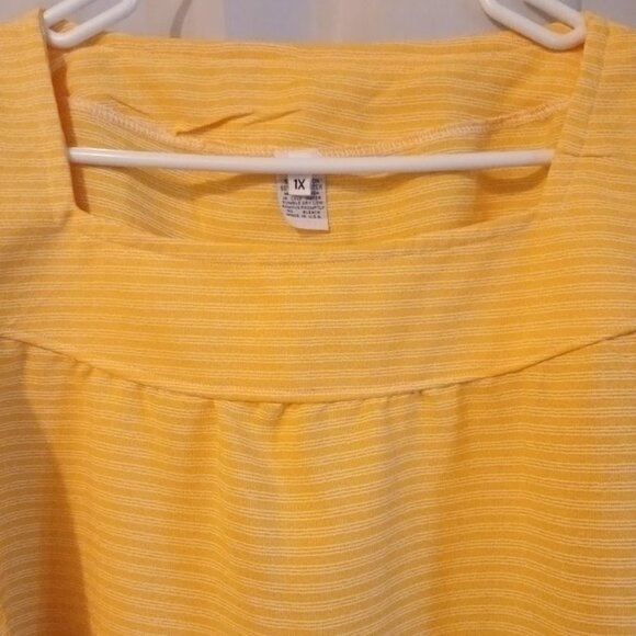 Nwt Square neck Trapeze Blouse womens Plus 1X Sunny yellow stripe Short sleeve - Picture 4 of 7